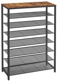 Sapateira VASAGLE de 8 camadas, armazenamento de sapatos com 7 prateleiras de malha de metal, para 32-40 pares de sapatos, organizador de sapatos grande, para corredor, quarto, 100 x 30 x 152 cm, marrom rústico e preto LBS012B01