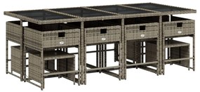 13 pcs conjunto jantar p/ jardim c/ almofadões vime PE cinzento