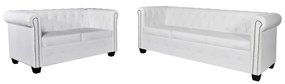 272250 vidaXL Conjunto sofás Chesterfield 2 + 3 lugares couro artific. branco