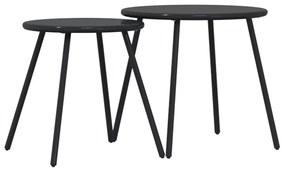 Mesas centro p/ jardim redondas 2 pcs aço revestido a pó preto