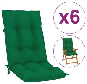 314250 vidaXL Almofadões para cadeiras de jardim 6 pcs verde 120x50x7 cm
