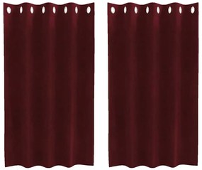 Cortinas Blackout vidaXL com Ilhós 2 pcs Vermelho Vinho Veludo