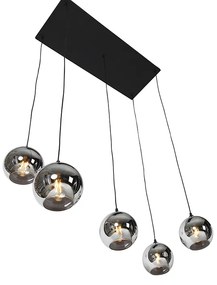 Candeeiro suspenso art déco preto com vidro fumê 5 luzes - Wallace Art Deco