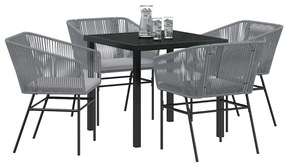 Conjunto de Jantar de Jardim 5 Peças com Almofadas Cinza em Polyrattan