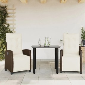 vidaXL 3 pcs conjunto jantar p/ jardim c/ almofadões vime PE castanho