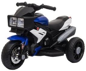 Motocicleta Elétrica Infantil com 3 Rodas para Crianças acima de 3 anos Triciclo com Pedal de Bateria 6V com Luzes Música Pneus Largos 86x42x52cm Azul