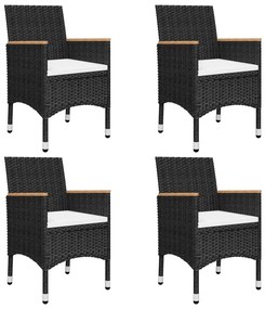 5 pcs conjunto de jantar p/ jardim c/ almofadões preto