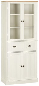 Armário de Cozinha com 2 Portas de Vidro 1 Gaveta e Prateleira Ajustável Móvel Auxiliar de Cozinha Anti-Tombo 76x40x182,5cm Creme