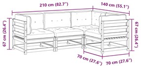 4pcs conj. sofás jardim c/ almofadões pinho maciço castanho mel