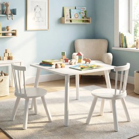 Conjunto de mesa e 2 cadeiras para crianças de madeira maciça com assentos redondos branco