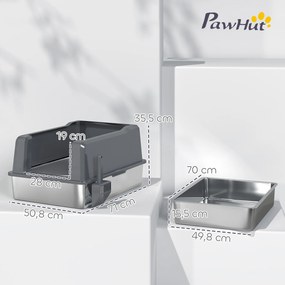 Caixa de areia para gatos em aço inoxidável de 85 L, de grande capacidade, com casa de higiene semi-fechada, 71 x 50,8 x 35,5 cm, cinzenta