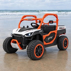 Carro elétrico para Crianças 3 a 7 anos, 2 Lugares Farmer Truck UTV Racing 24V 4x4 Rodas Espuma EVA, assento couro ecológico Branco e Laranja
