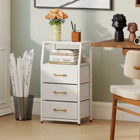 Cómoda de 3 Gavetas, 40,5 x 29 x 77 cm, Estrutura Metálica, Branco