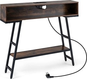 Mesa consola com luz LED e base de carregamento 100 x 20 x 86,5 cm, 3 níveis, com compartimento e prateleira, para corredor, entrada ou sala de estar,