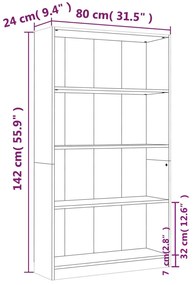 Estante 4 prateleiras 80x24x142cm derivados de madeira castanho