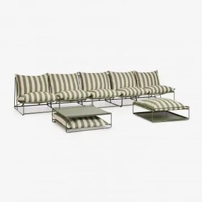 Conjunto De Jardim Com Sofá Modular De 5 Peças, Mesa Auxiliar E Puff Convertíveis Amaro Tapioca Beige - Verde Azeitona Profundo - Sklum