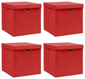 Caixas de arrumação com tampas 4pcs 32x32x32 cm tecido vermelho