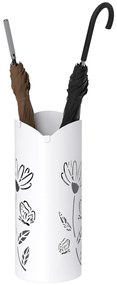 HOMCOM Suporte para Guarda Chuva em Aço com 4 Ganchos Bandeja de Gotejamento Amovível para Entrada ou Escritório Branco 17x17x41 cm