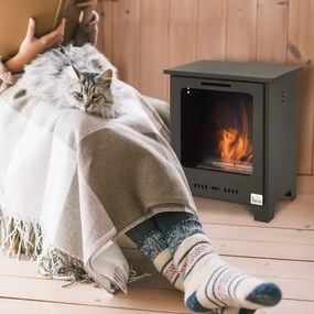 Lareira a bioetanol com pés, queimador de 0,9 L, 3 horas de autonomia 40  x 30  x 50  cm. Estilo neo-retro, Cobre uma área de 20-25 m². Preto