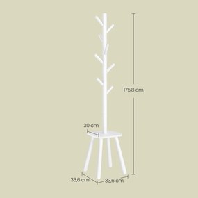 Cabideiro com 8 ganchos e prateleira 33,6 x 33,6 x 175,8 cm Branco