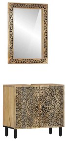 vidaXL 2 pcs conj. móveis p/ casa de banho madeira mangueira maciça