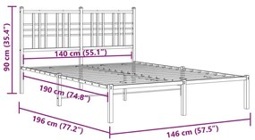 Estrutura de cama com cabeceira 140x190 cm metal branco