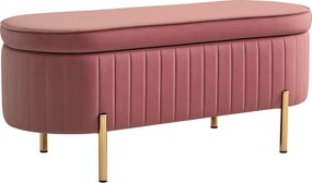 Banco de arrumação, baú de veludo com tampa, pés de metal, capacidade de 72 L, 108 x 44 x 43,5 cm, rosa
