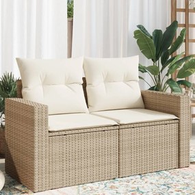vidaXL Sofá de jardim de 2 lugares com almofadões vime PE bege