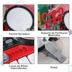 Kit de Bateria Infantil com Teclado, Microfone e Efeitos de DJ – 77,5x