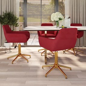 vidaXL Cadeiras de jantar giratórias 4 pcs veludo vermelho tinto