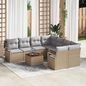Conjunto de Sofá de Jardim vidaXL 9 Peças com Almofadas Bege Rattan Polipropileno Acácia