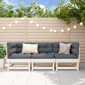 3 pcs conjunto lounge de jardim madeira de pinho maciça branco