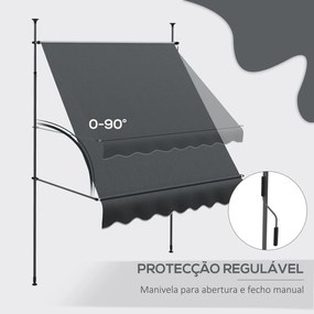 Toldo Manual Retrátil com Manivela 200x120x210-300 cm Toldo para Varan