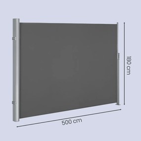 Toldo lateral de 180 x 500 cm com caixa em aço antracite