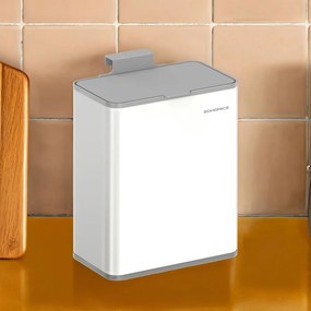 Caixote do lixo suspenso em aço com 8 litros e tampa para resíduos orgânicos 25,8 x 15,2 x 32 cm, para fixar na porta do armário ou na parede branco