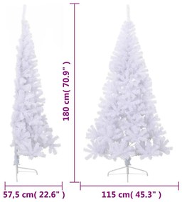 Meia árvore de Natal artificial com suporte 180 cm PVC branco