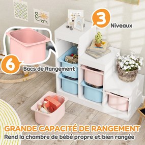 Móvel de Arrumação para Brinquedos, 96 x 38,5 x 90 cm, 6 Caixas Amovíveis, multicolorido