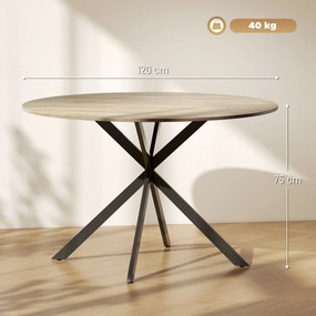 Mesa de Refeição Redonda (CADEIRAS NÃO INCLUIDAS) para 4 Pessoas Mesa de Cozinha Industrial com Estrutura de Aço Ø120x75 cm Castanha