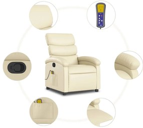 Poltrona de massagens reclinável couro artificial cor creme