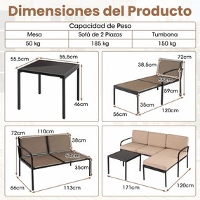 Conjunto de 3 Peças para Jardim, Sofá de 2 Lugares, Sofá em L e Mesa de Centro, 172,5 x 113 x 80 cm, Modular, Caqui