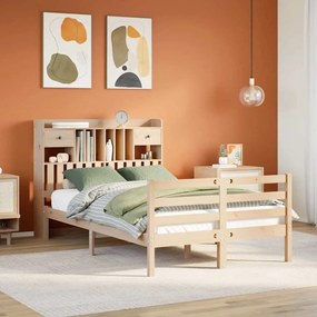 vidaXL Cama com estante sem colchão 120x200 cm pinho maciço