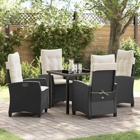 vidaXL Conjunto de Jantar de Jardim com 5 Peças e Almofadas – Rattan Preto
