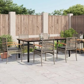 vidaXL 7 pcs conjunto de jantar p/ jardim c/ almofadões vime PE cinza
