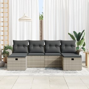 Conjunto de Sofá de Jardim 6 Peças com Almofadas Cinza Claro Rattan Po