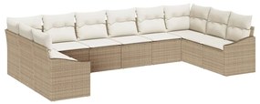 Conjunto de Jantar de Jardim com 10 Peças e Almofadas Bege em Rattan S