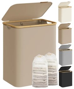 Cesto da roupa suja com dois compartimentos em tecido Oxford 52 x 38,5 x 70,5 cm castanho camelo