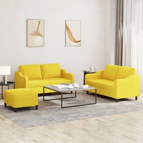 3 pcs conjunto de sofás com almofadões tecido amarelo-claro