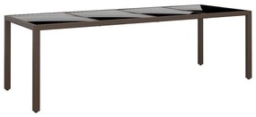 vidaXL Mesa de jardim com tampo de vidro vime PE castanho