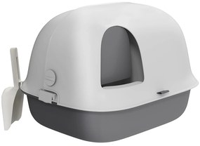 Pawhut Caixa de Areia para Gatos Casa de Banho para Gatos com Porta Pá Teto Frontal Aberto 58x46x39 cm Cinza Claro e Branco | Aosom Portugal