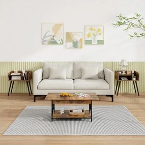 Conjunto de 2 mesas de cabeceira, Mesa de apoio modernas de meados do século de 2 níveis 50 x 32 x 58 cm Castanho